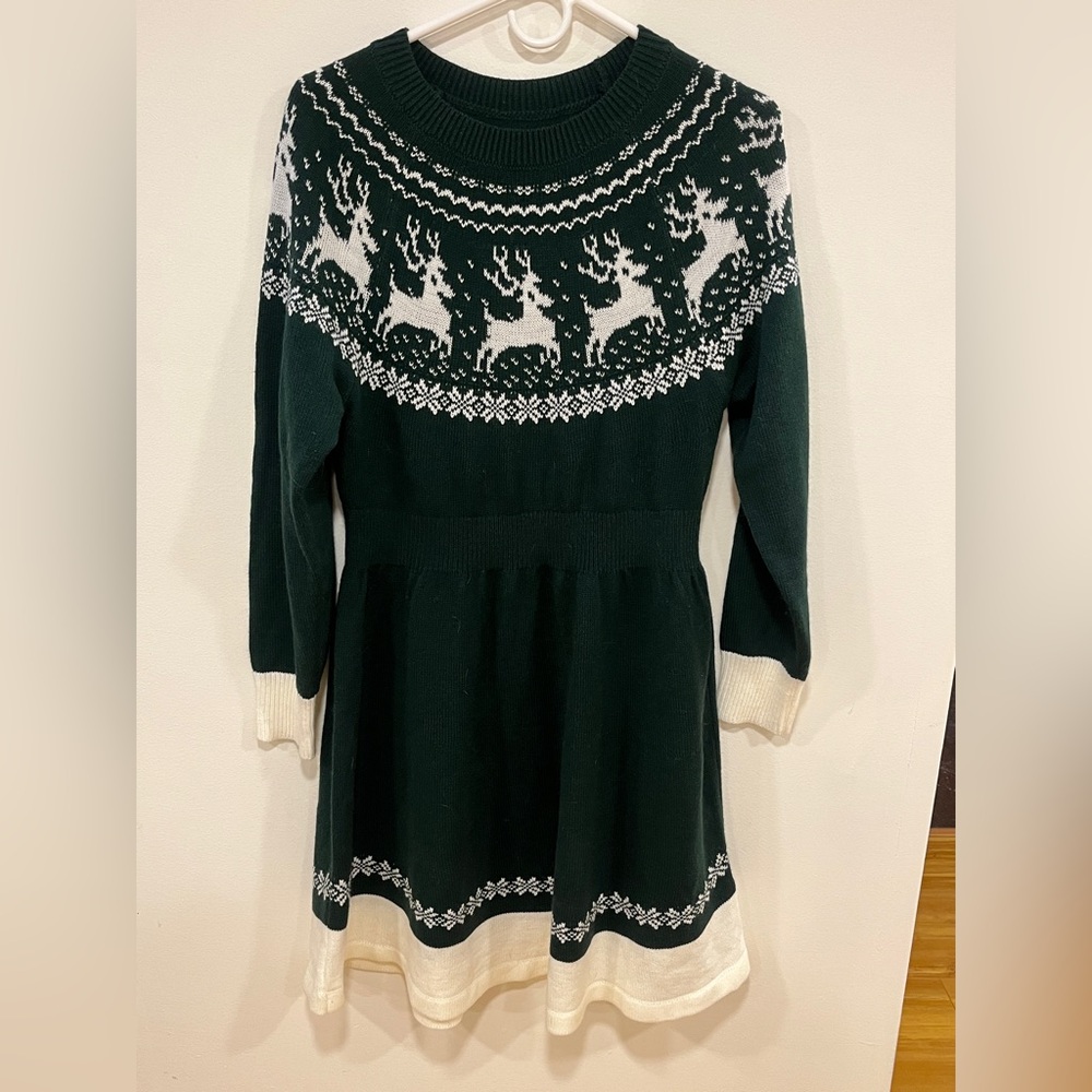BloomChic Green and White Knit Sweater dress